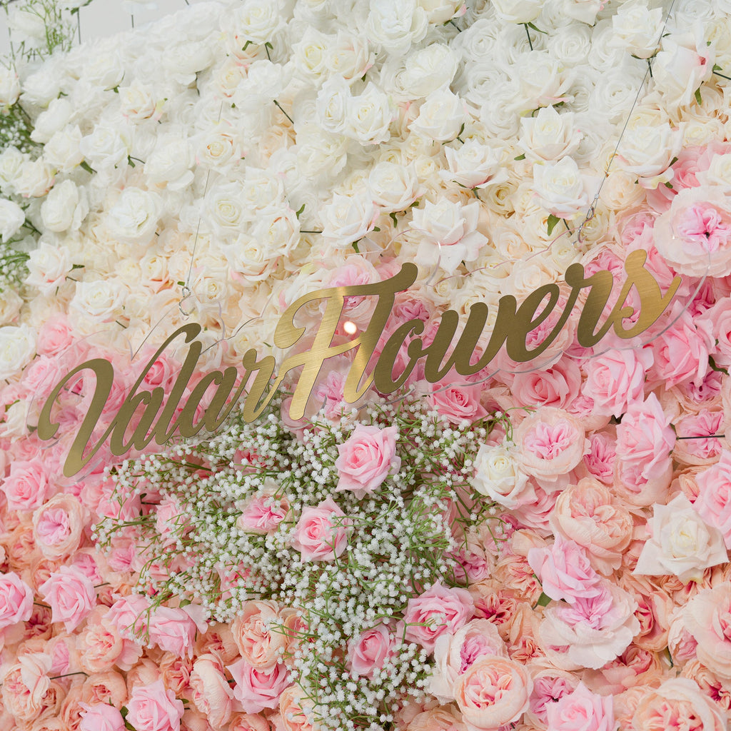 ValarFlowers Green White Pink Artificial Flower Wall Backdrop for Wedding & Event Decor VF-340