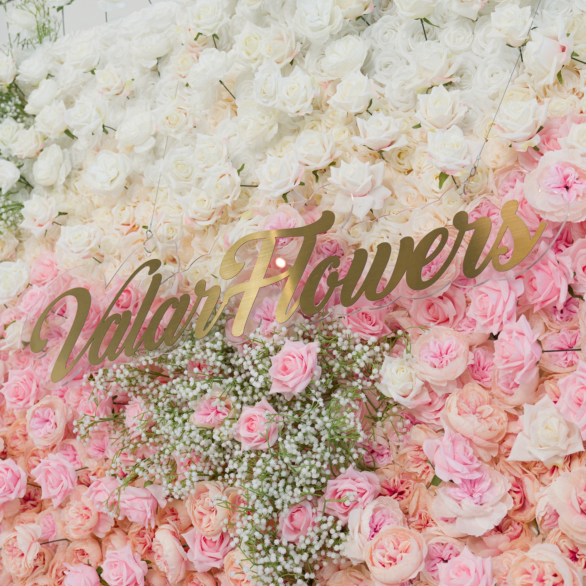 ValarFlowers Green White Pink Artificial Flower Wall Backdrop for Wedding & Event Decor VF-340