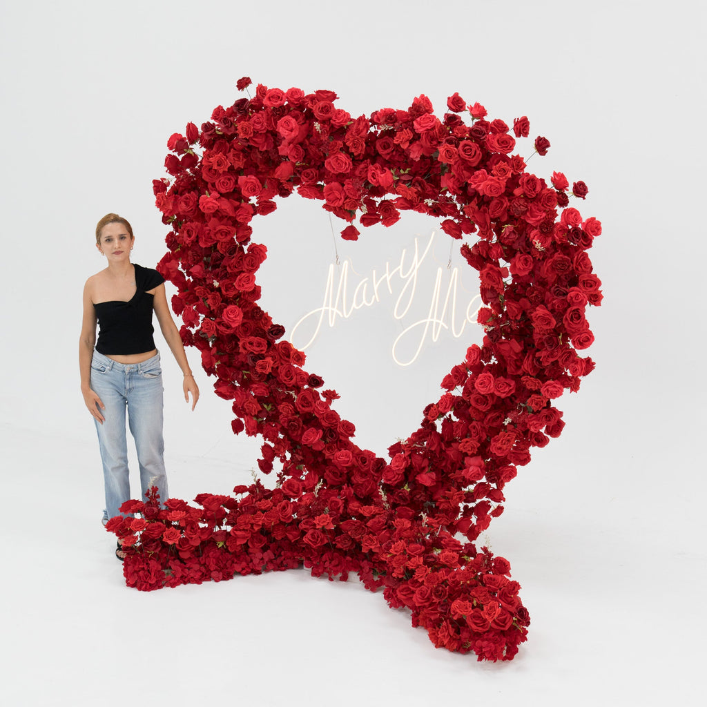 ValarFlowers Red Rose Heart - Shaped Floral Backdrop: A Romantic Proposal & Event Centerpiece-HA-405