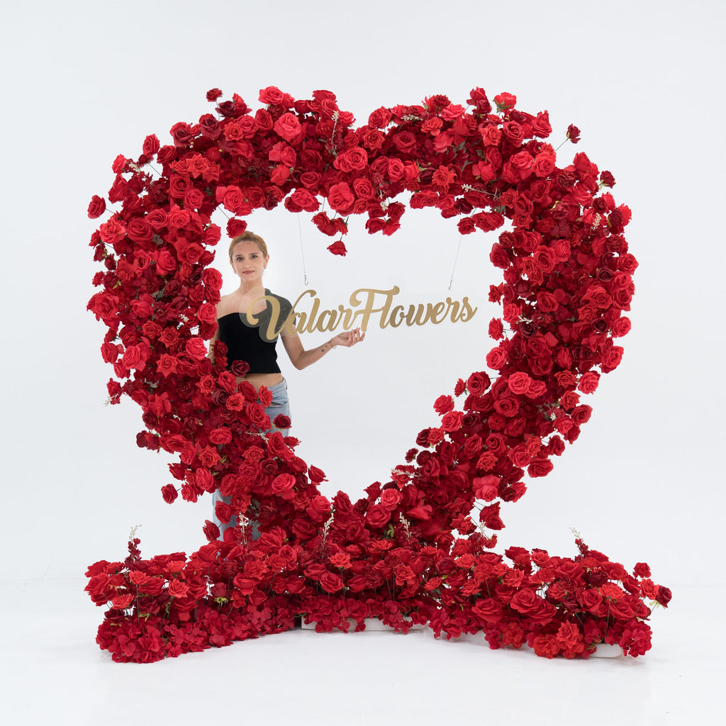 ValarFlowers Red Rose Heart - Shaped Floral Backdrop: A Romantic Proposal & Event Centerpiece-HA-405