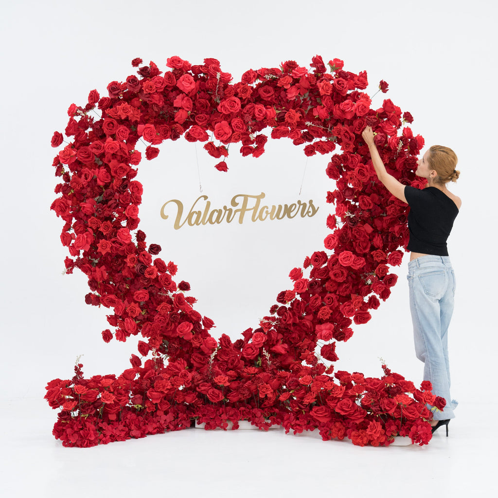 ValarFlowers Red Rose Heart - Shaped Floral Backdrop: A Romantic Proposal & Event Centerpiece-HA-405