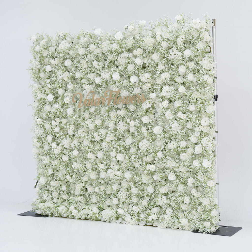 ValarFlowers Artificial Floral Wall Backdrop: Serene Meadows Artificial Floral Wall Backdrop: White Rose & Baby's Breath Edition-VF-268-2
