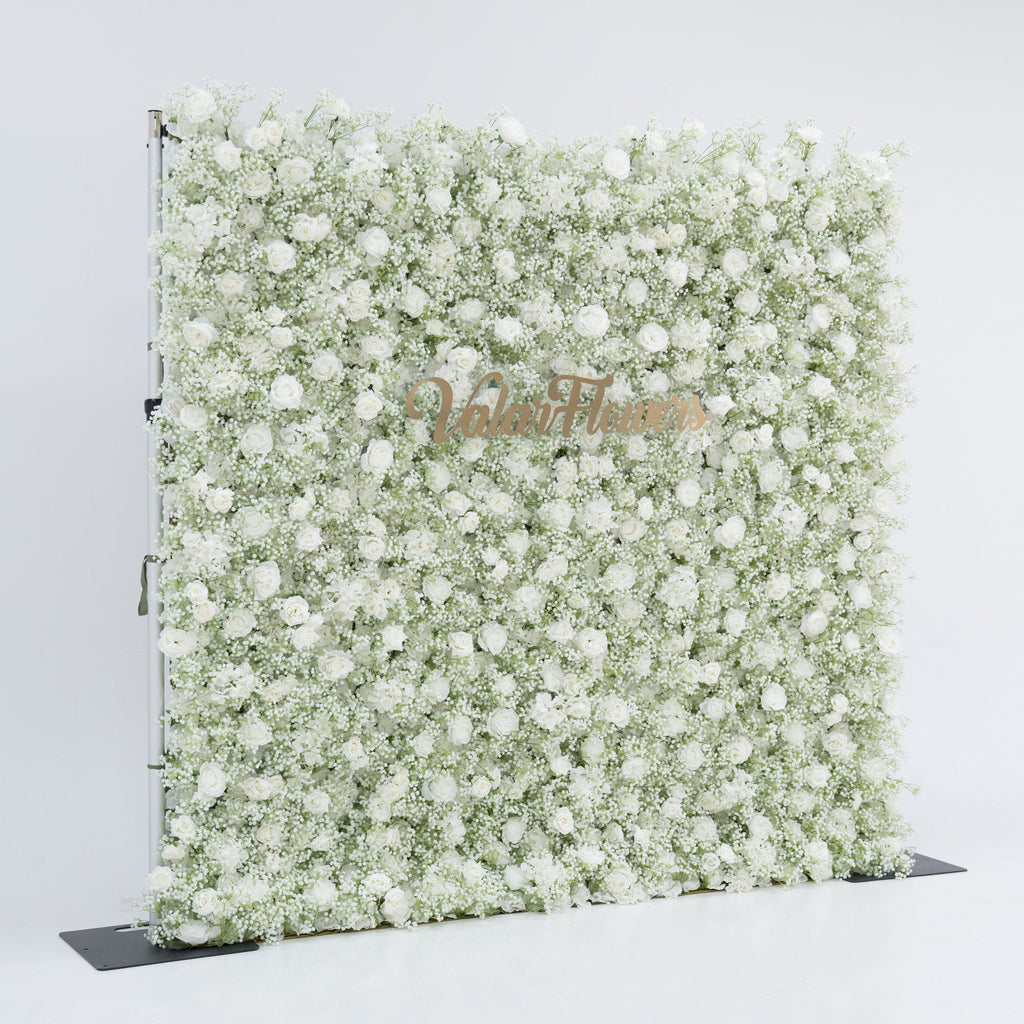 ValarFlowers Artificial Floral Wall Backdrop: Serene Meadows Artificial Floral Wall Backdrop: White Rose & Baby's Breath Edition-VF-268-2