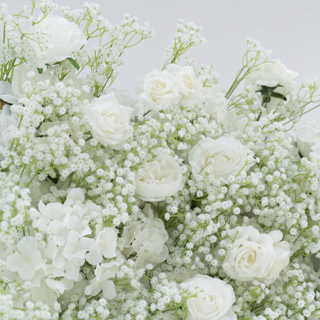 ValarFlowers Artificial Floral Wall Backdrop: Serene Meadows Artificial Floral Wall Backdrop: White Rose & Baby's Breath Edition-VF-268-2