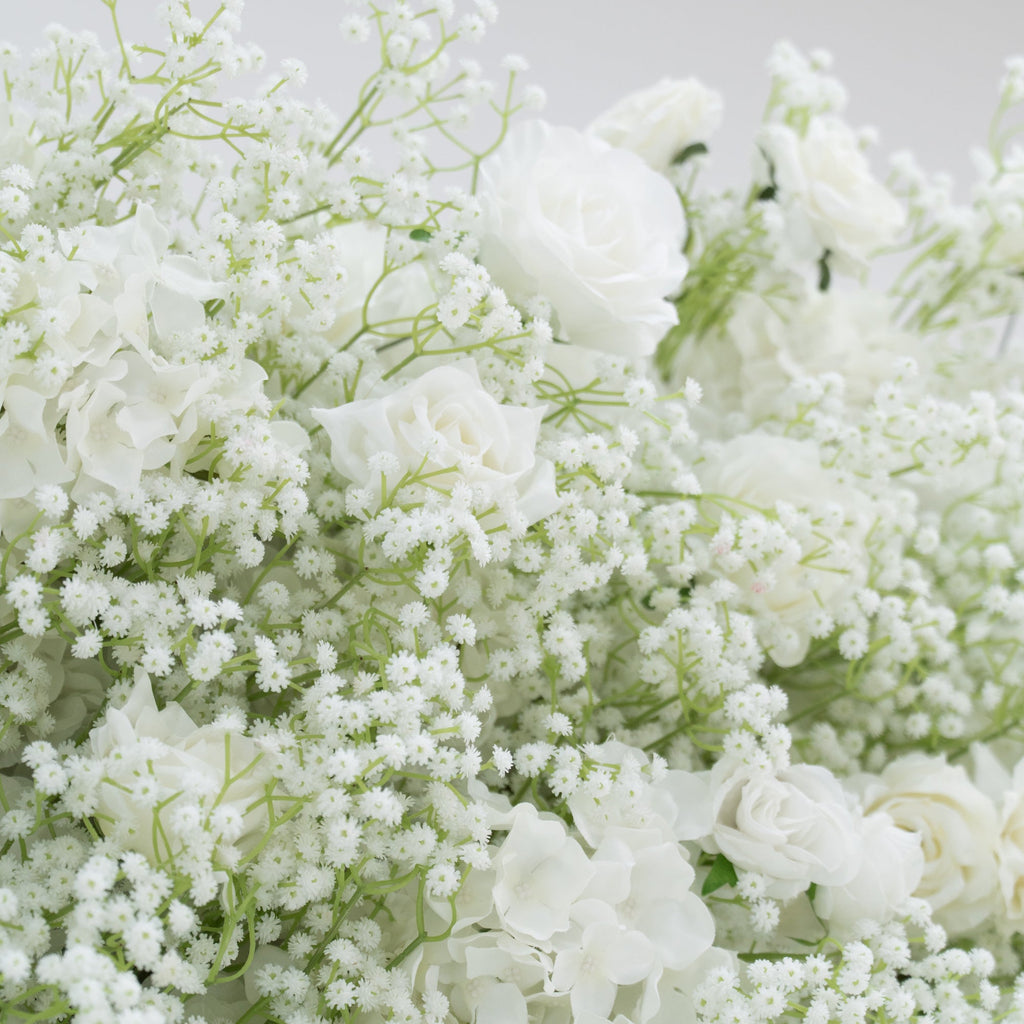 ValarFlowers Artificial Floral Wall Backdrop: Serene Meadows Artificial Floral Wall Backdrop: White Rose & Baby's Breath Edition-VF-268-2