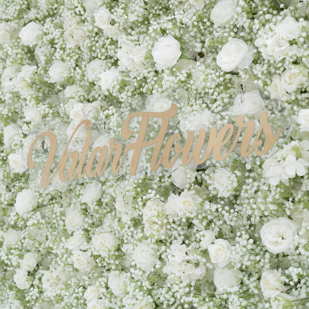 ValarFlowers Artificial Floral Wall Backdrop: Serene Meadows Artificial Floral Wall Backdrop: White Rose & Baby's Breath Edition-VF-268-2
