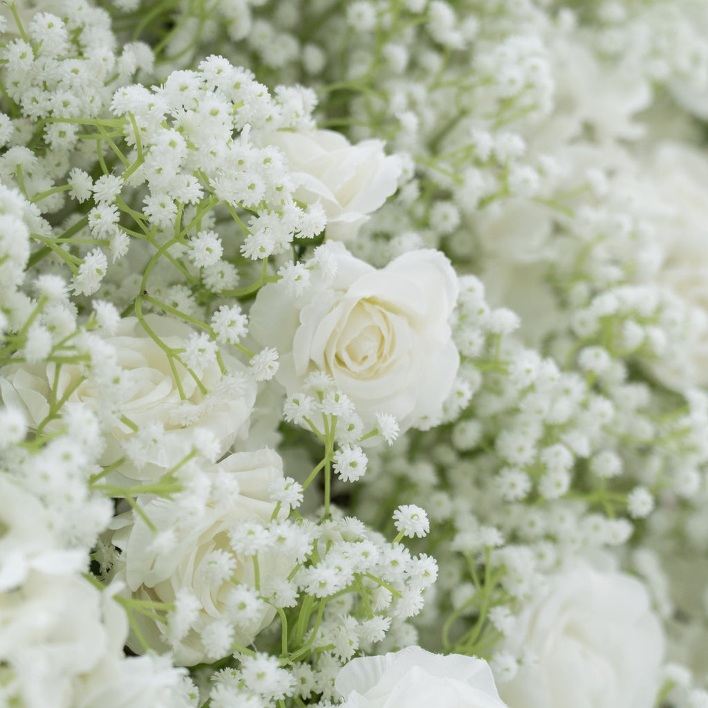 ValarFlowers Artificial Floral Wall Backdrop: Serene Meadows Artificial Floral Wall Backdrop: White Rose & Baby's Breath Edition-VF-268-2