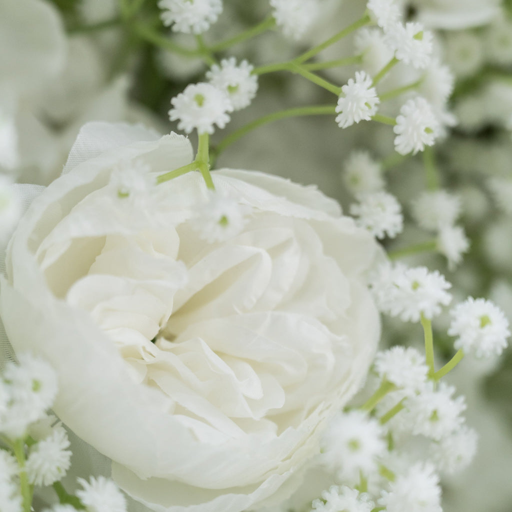 ValarFlowers Artificial Floral Wall Backdrop: Serene Meadows Artificial Floral Wall Backdrop: White Rose & Baby's Breath Edition-VF-268-2