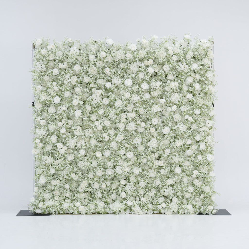 ValarFlowers Artificial Floral Wall Backdrop: Serene Meadows Artificial Floral Wall Backdrop: White Rose & Baby's Breath Edition-VF-268-2