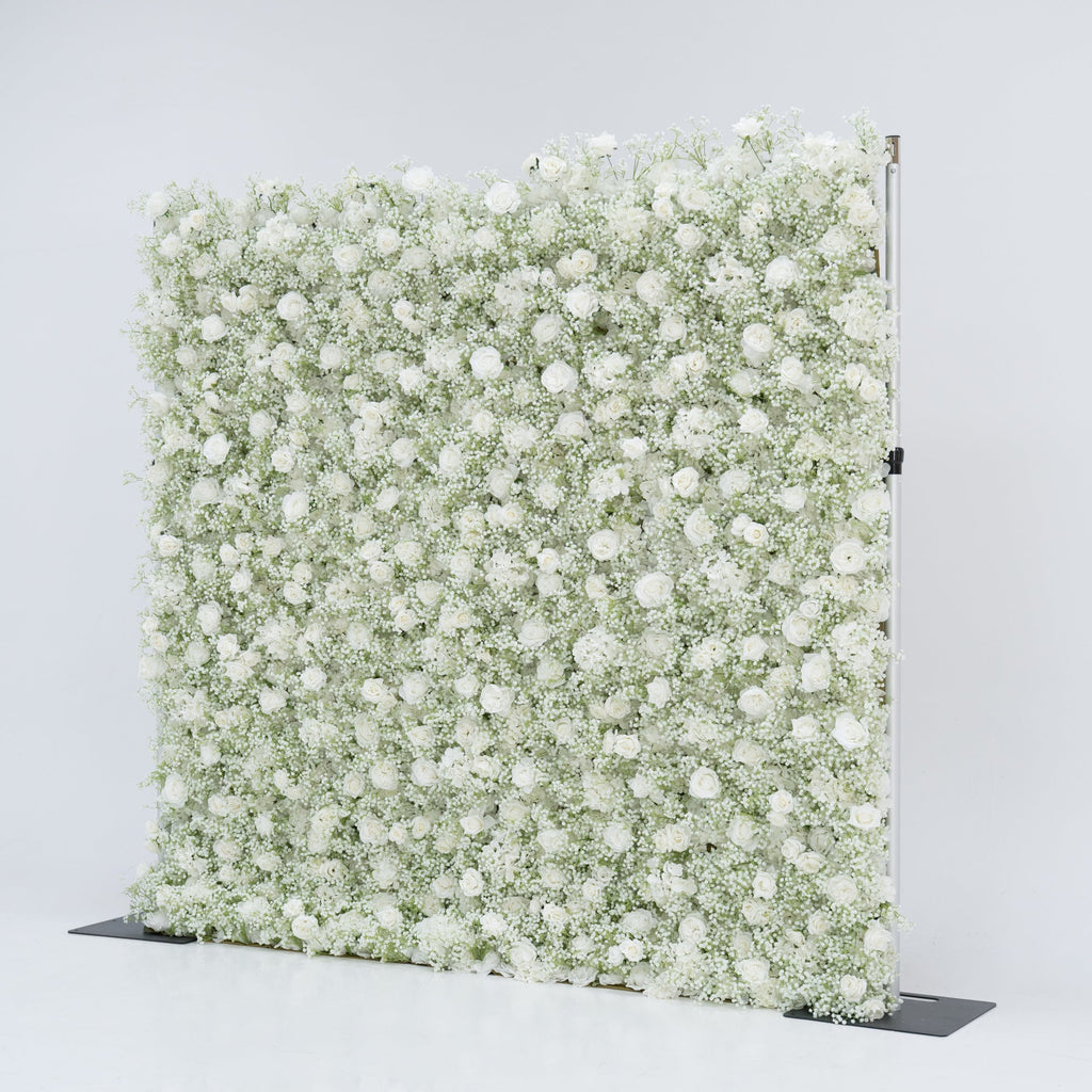 ValarFlowers Artificial Floral Wall Backdrop: Serene Meadows Artificial Floral Wall Backdrop: White Rose & Baby's Breath Edition-VF-268-2