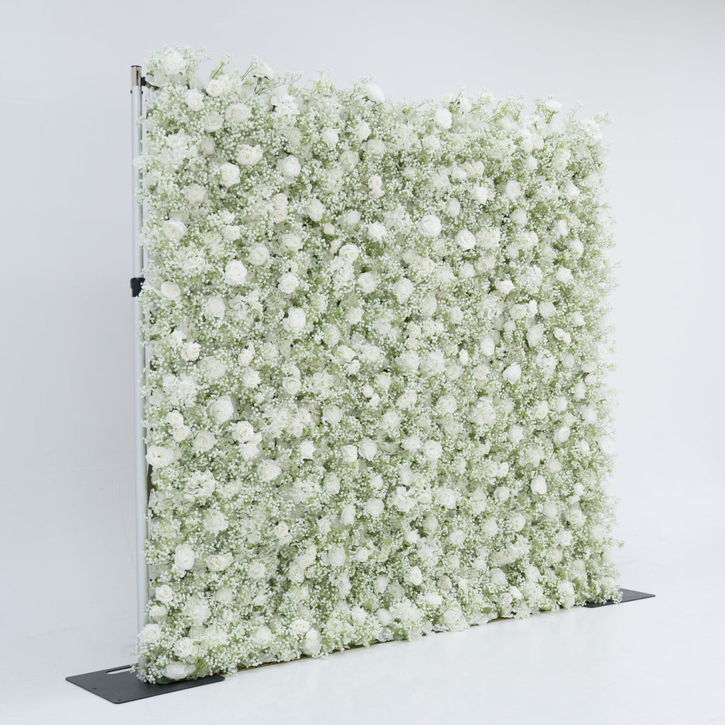 ValarFlowers Artificial Floral Wall Backdrop: Serene Meadows Artificial Floral Wall Backdrop: White Rose & Baby's Breath Edition-VF-268-2