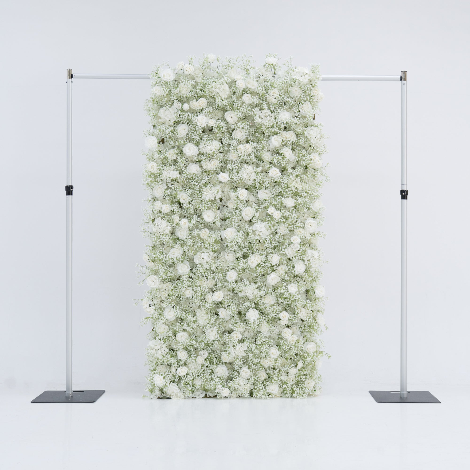 ValarFlowers Artificial Floral Wall Backdrop: Serene Meadows Artificial Floral Wall Backdrop: White Rose & Baby's Breath Edition-VF-268-2