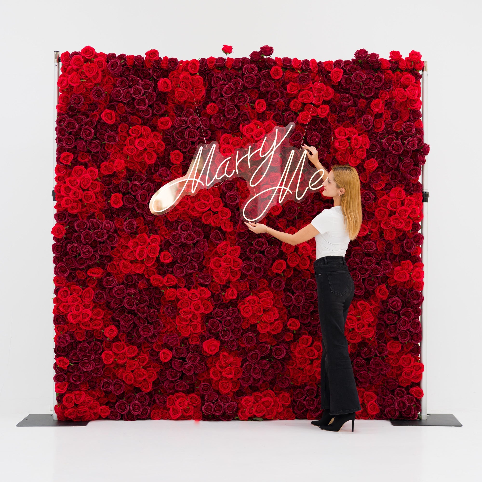 Valar Flowers Roll Up Fabric Artificial Flower Wall Crimson Coronation: A Regal Array of Red Roses Radiating Romance and Reverence-VF-172
