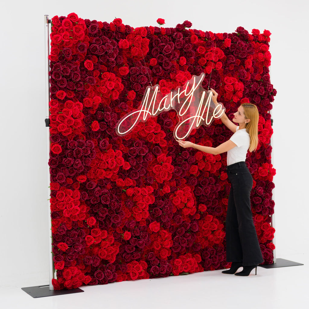 Valar Flowers Roll Up Fabric Artificial Flower Wall Crimson Coronation: A Regal Array of Red Roses Radiating Romance and Reverence-VF-172