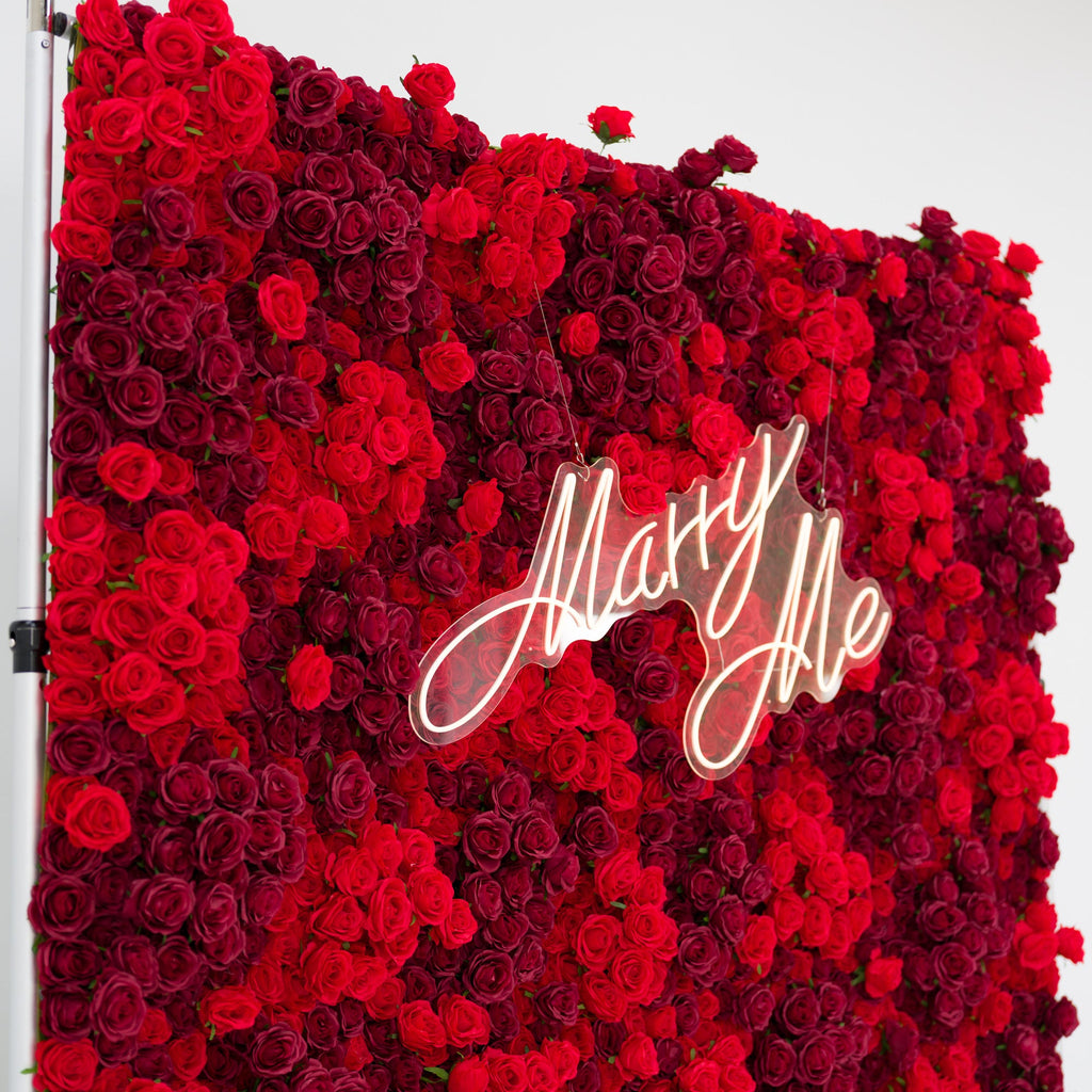 Valar Flowers Roll Up Fabric Artificial Flower Wall Crimson Coronation: A Regal Array of Red Roses Radiating Romance and Reverence-VF-172