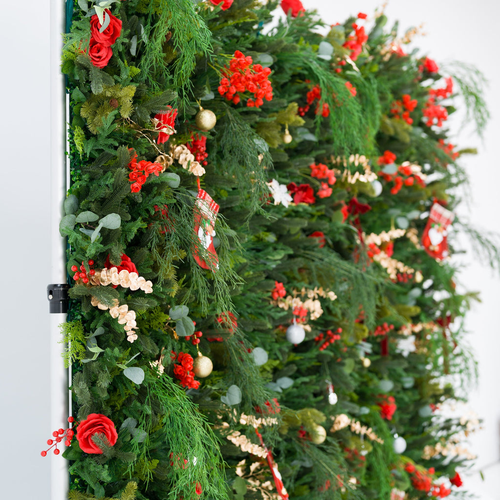 ValarFlowers Christmas Themed Floral Wall Backdrop: Festive Evergreen & Red Rose Masterpiece for Holiday Events & Decor-VF-491-2