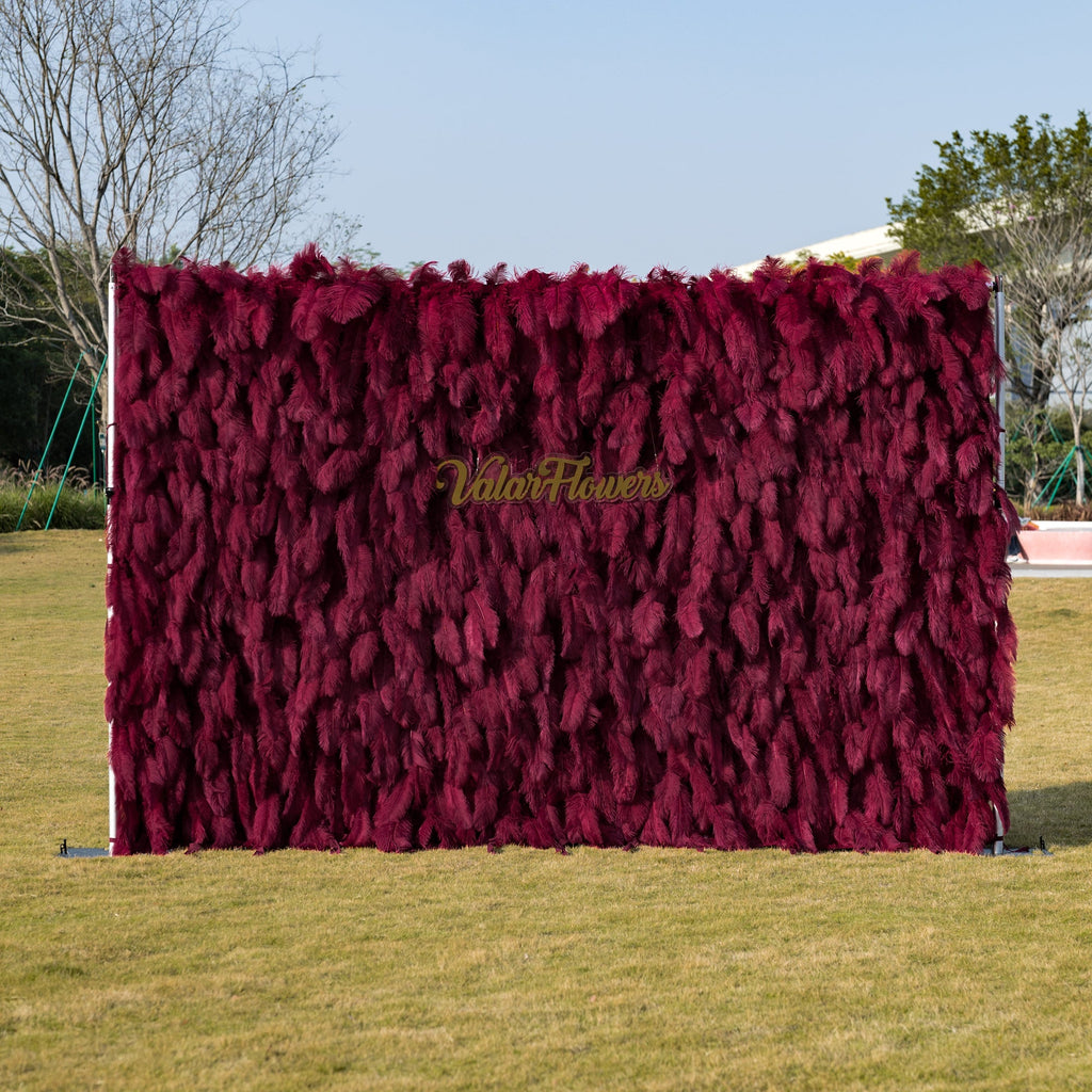 ValarFlowers Burgundy Artificial Feather Backdrop: Luxe Plume Display with 7+ Color Options & Custom Services. DIY Photo Booth Decoration-VF-164-Burgundy