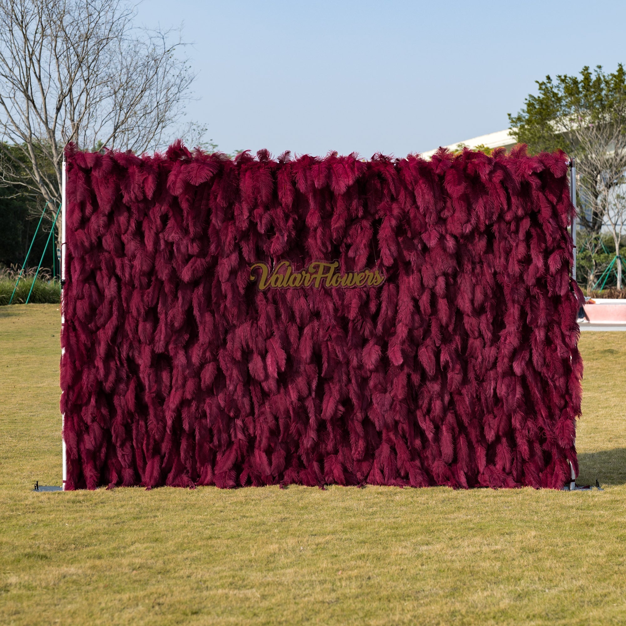 ValarFlowers Burgundy Artificial Feather Backdrop: Luxe Plume Display with 7+ Color Options & Custom Services. DIY Photo Booth Decoration-VF-164-Burgundy