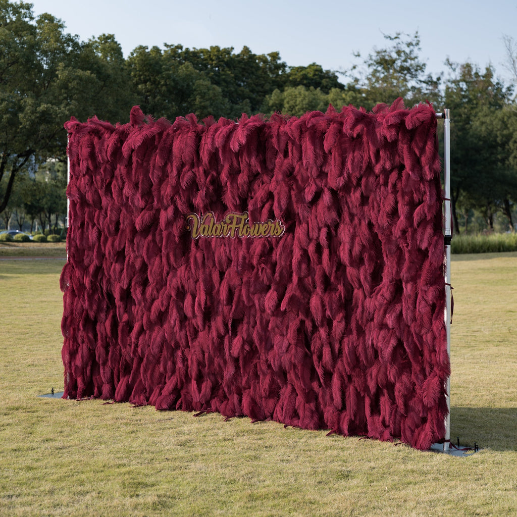 ValarFlowers Burgundy Artificial Feather Backdrop: Luxe Plume Display with 7+ Color Options & Custom Services. DIY Photo Booth Decoration-VF-164-Burgundy