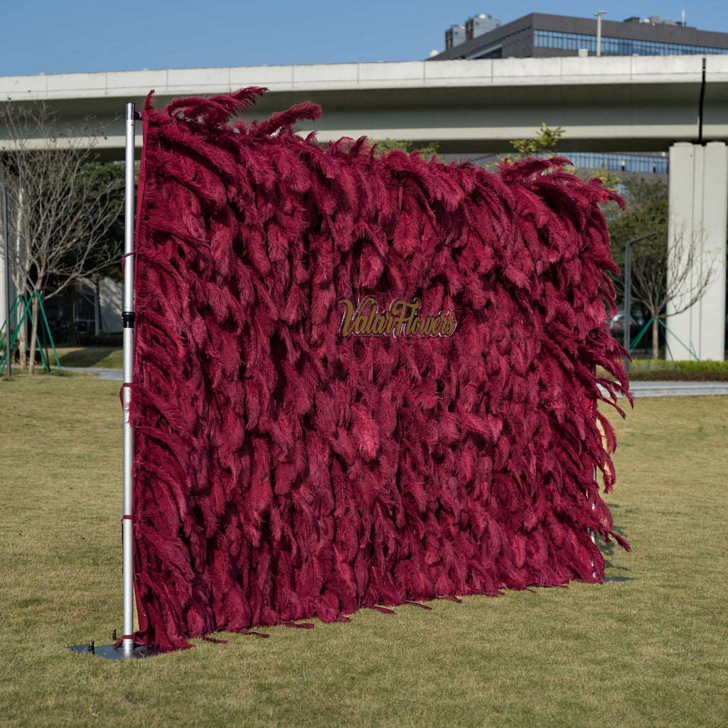 ValarFlowers Burgundy Artificial Feather Backdrop: Luxe Plume Display with 7+ Color Options & Custom Services. DIY Photo Booth Decoration-VF-164-Burgundy