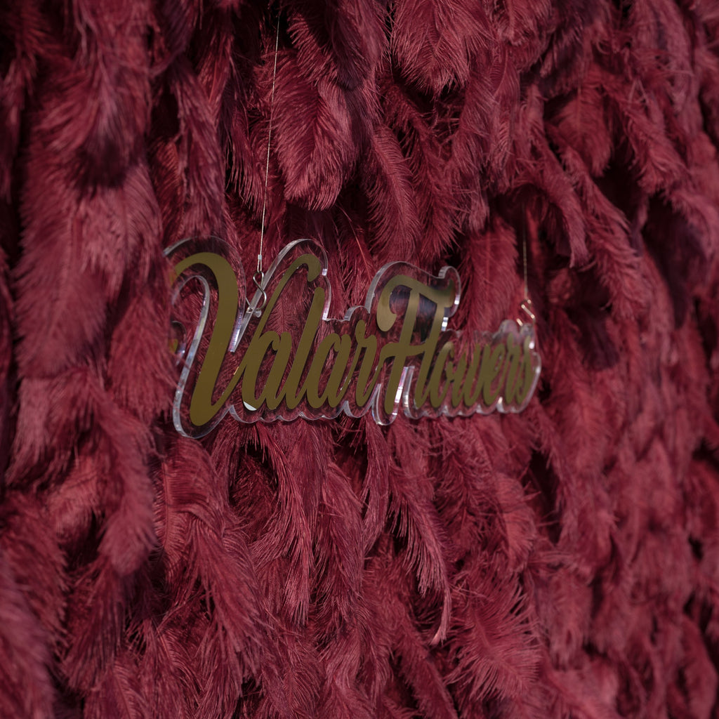 ValarFlowers Burgundy Artificial Feather Backdrop: Luxe Plume Display with 7+ Color Options & Custom Services. DIY Photo Booth Decoration-VF-164-Burgundy