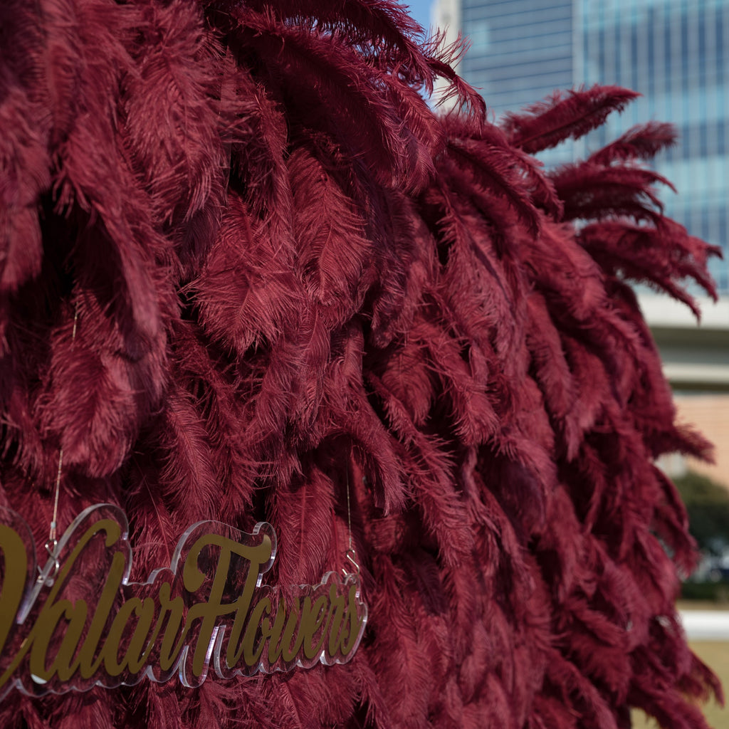 ValarFlowers Burgundy Artificial Feather Backdrop: Luxe Plume Display with 7+ Color Options & Custom Services. DIY Photo Booth Decoration-VF-164-Burgundy