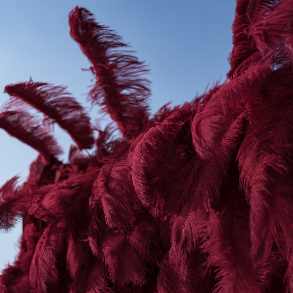 ValarFlowers Burgundy Artificial Feather Backdrop: Luxe Plume Display with 7+ Color Options & Custom Services. DIY Photo Booth Decoration-VF-164-Burgundy