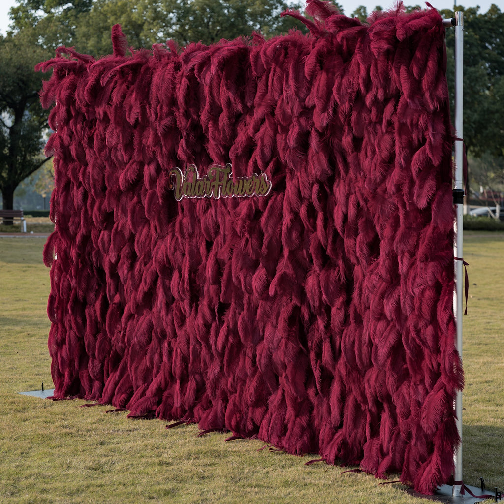 ValarFlowers Burgundy Artificial Feather Backdrop: Luxe Plume Display with 7+ Color Options & Custom Services. DIY Photo Booth Decoration-VF-164-Burgundy