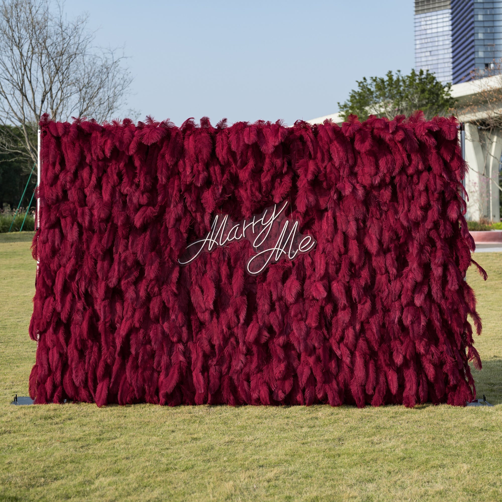 ValarFlowers Burgundy Artificial Feather Backdrop: Luxe Plume Display with 7+ Color Options & Custom Services. DIY Photo Booth Decoration-VF-164-Burgundy
