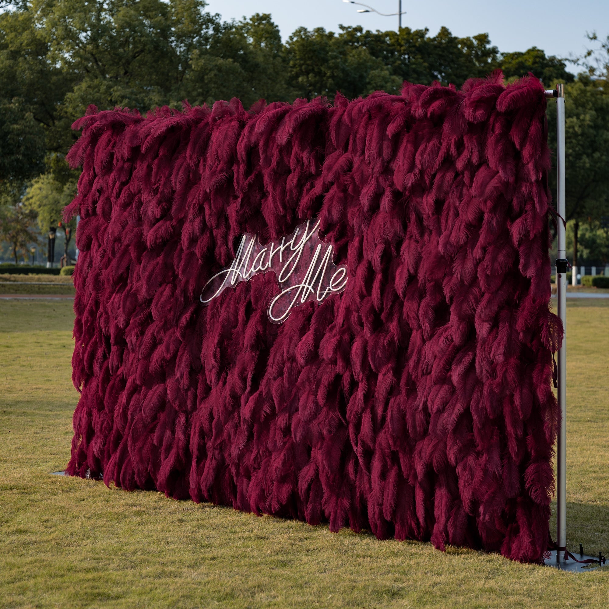 ValarFlowers Burgundy Artificial Feather Backdrop: Luxe Plume Display with 7+ Color Options & Custom Services. DIY Photo Booth Decoration-VF-164-Burgundy