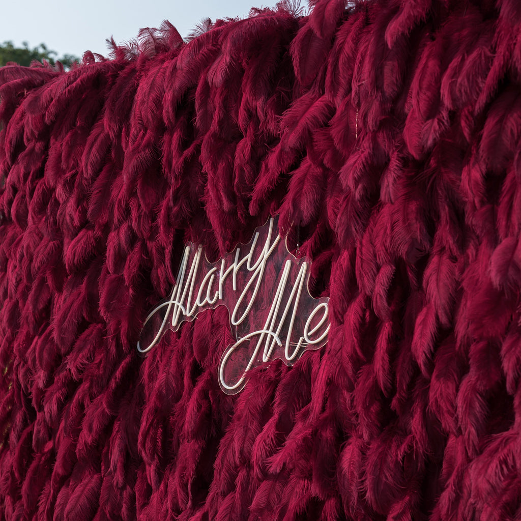 ValarFlowers Burgundy Artificial Feather Backdrop: Luxe Plume Display with 7+ Color Options & Custom Services. DIY Photo Booth Decoration-VF-164-Burgundy