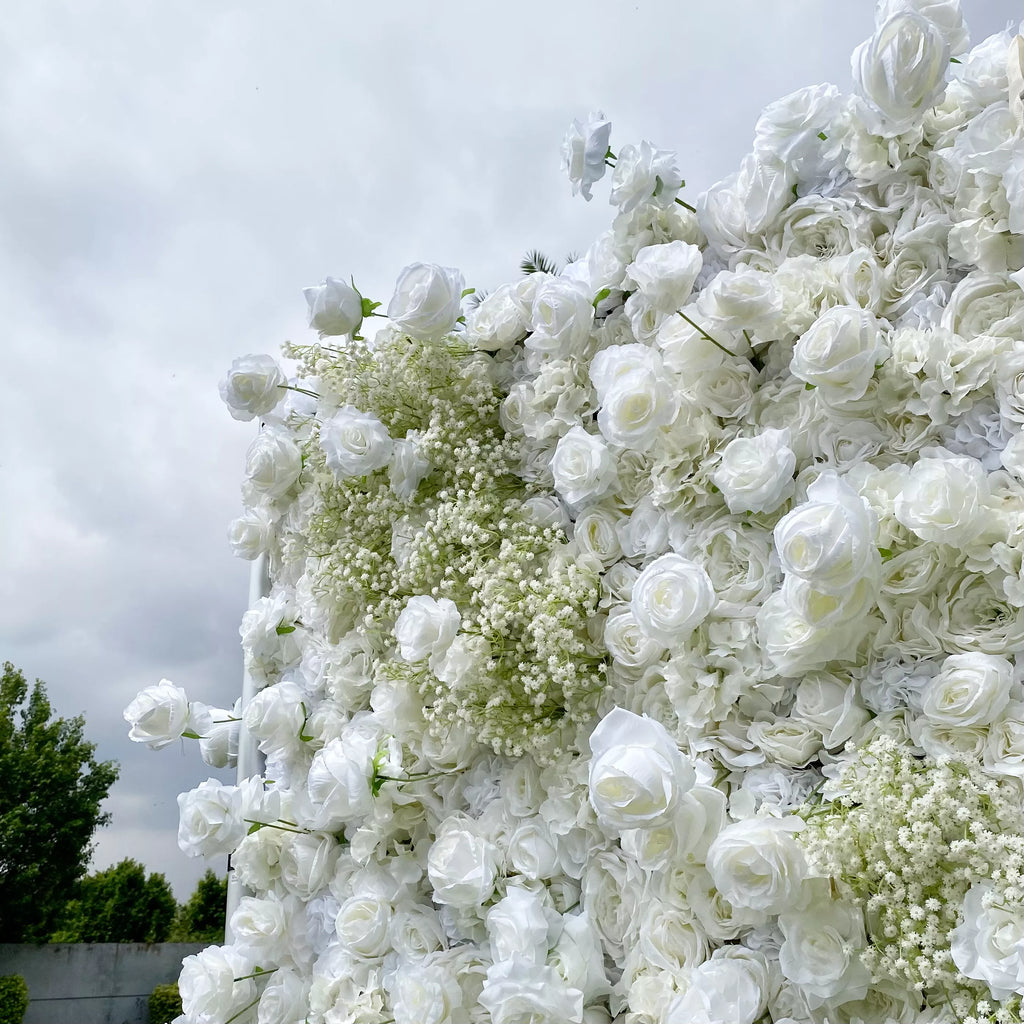 Elegant White & Green Flower Wall Backdrop - Wall - Bridal - Wedding Venues VF-340-2