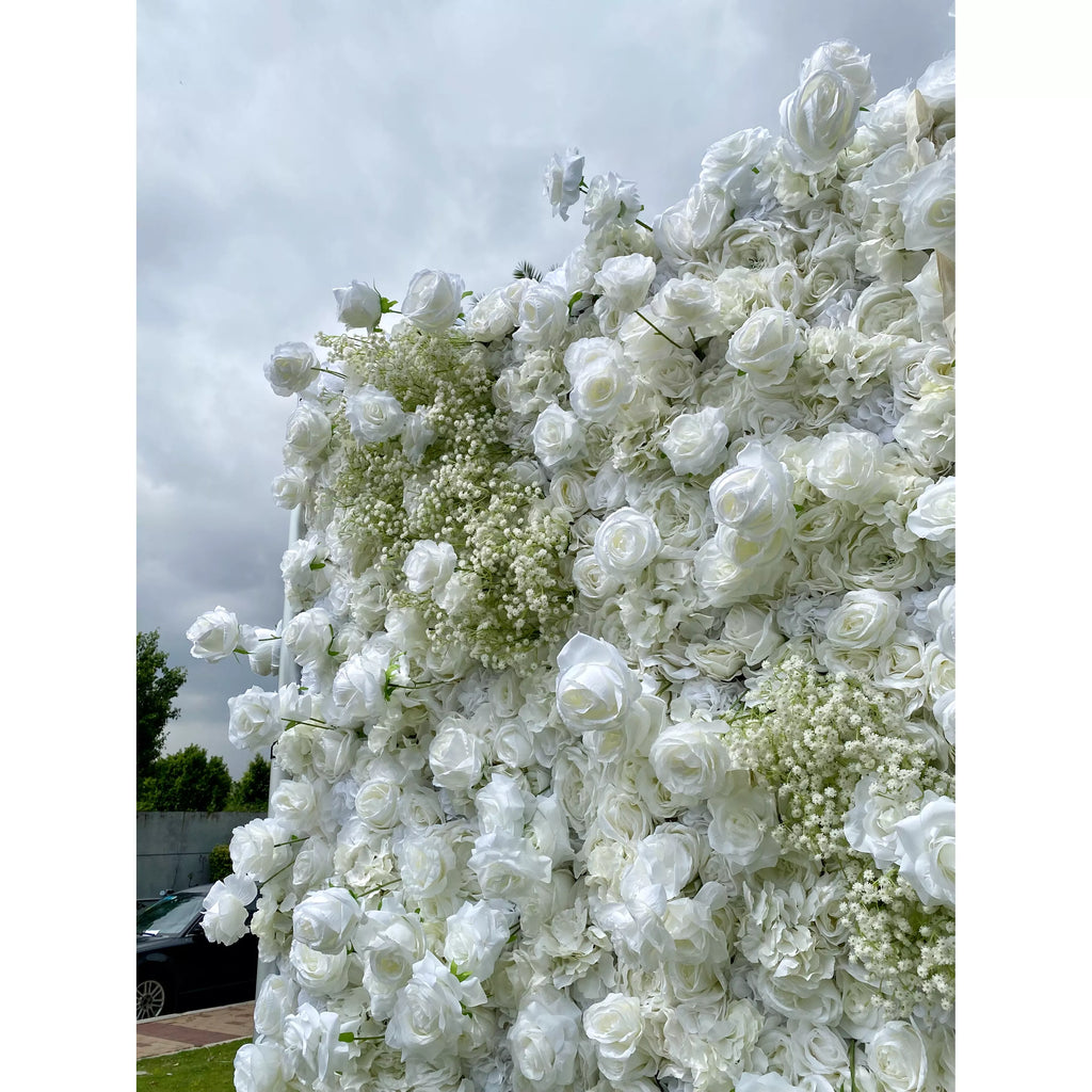 Elegant White & Green Flower Wall Backdrop - Wall - Bridal - Wedding Venues VF-340-2