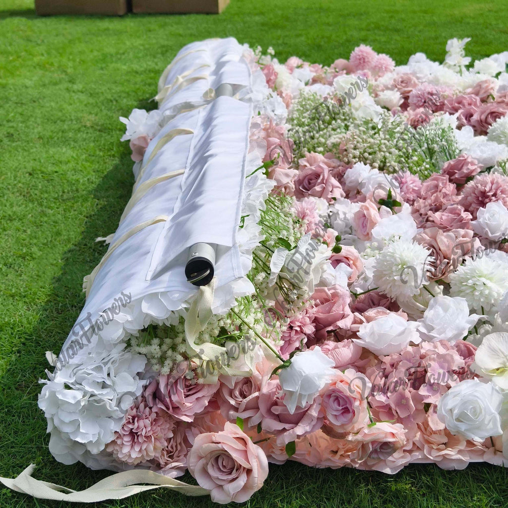 Romantic Floral Backdrop - Blush Nude and White Artificial Flower Wall for Weddings. Events. and Special Occasions-VF-418