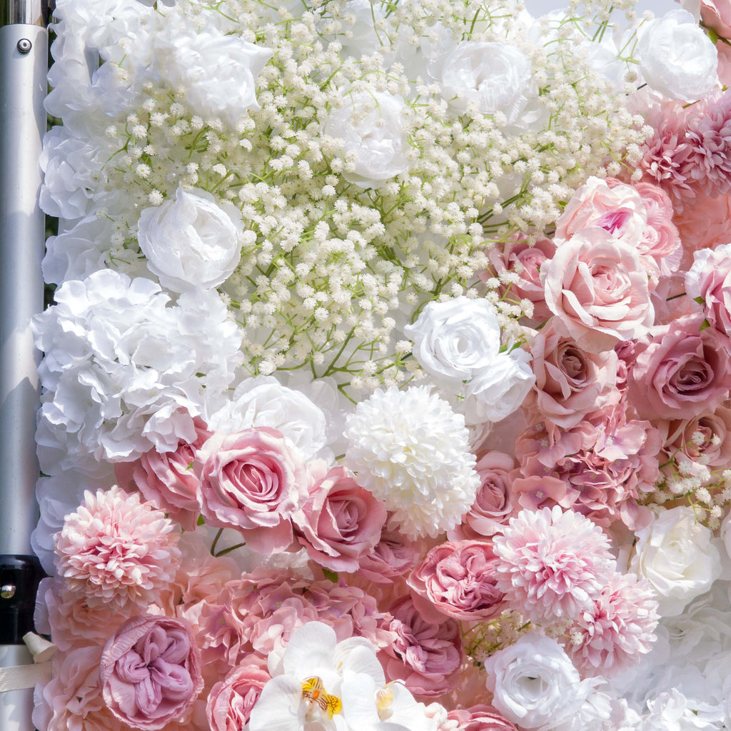 Romantic Floral Backdrop - Blush Nude and White Artificial Flower Wall for Weddings. Events. and Special Occasions-VF-418