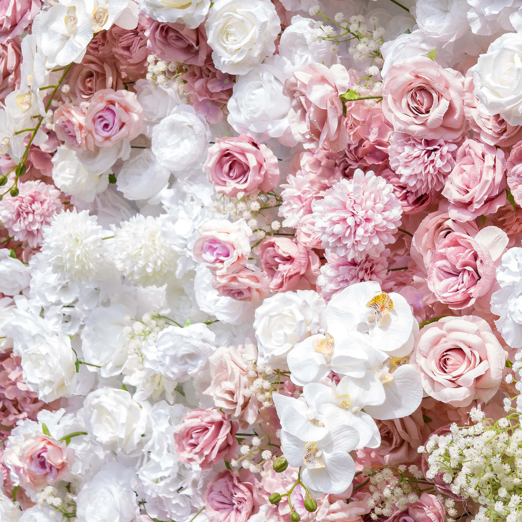Romantic Floral Backdrop - Blush Nude and White Artificial Flower Wall for Weddings. Events. and Special Occasions-VF-418