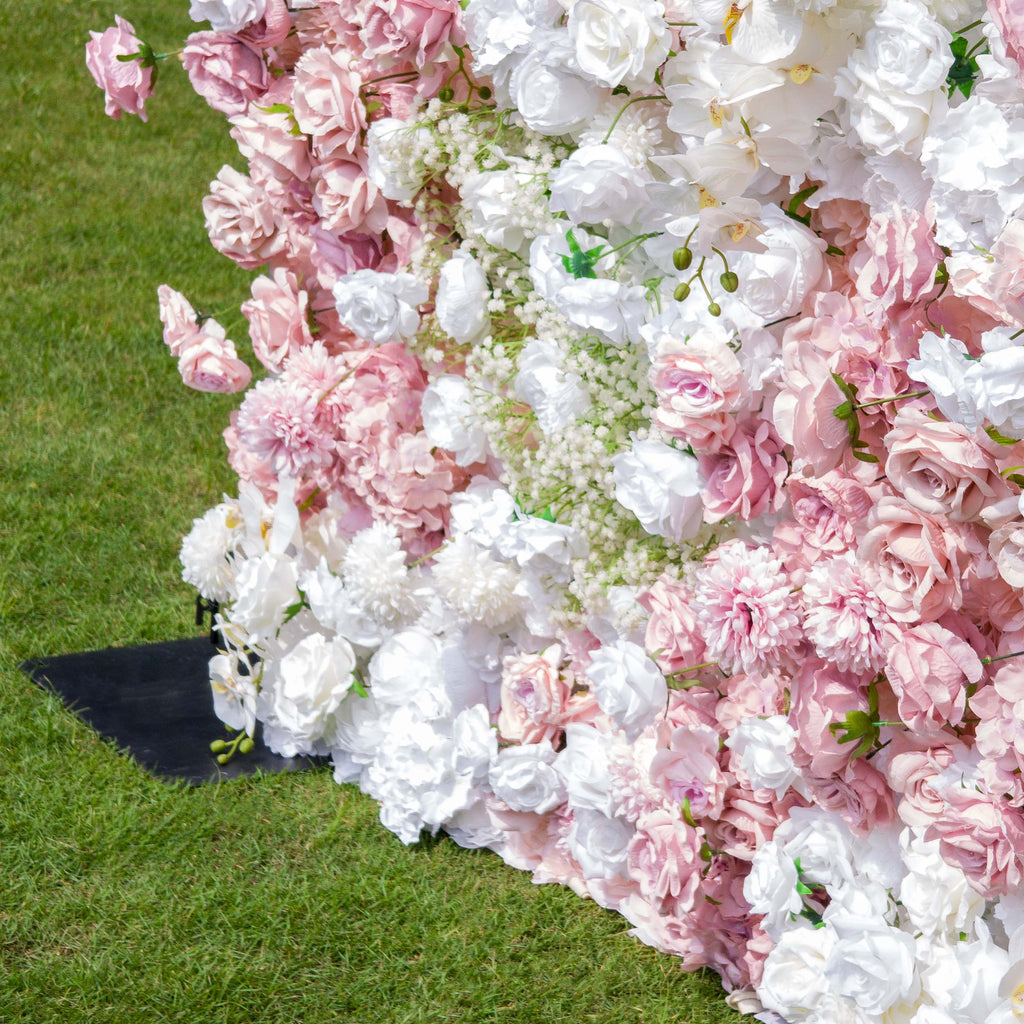 Romantic Floral Backdrop - Blush Nude and White Artificial Flower Wall for Weddings. Events. and Special Occasions-VF-418