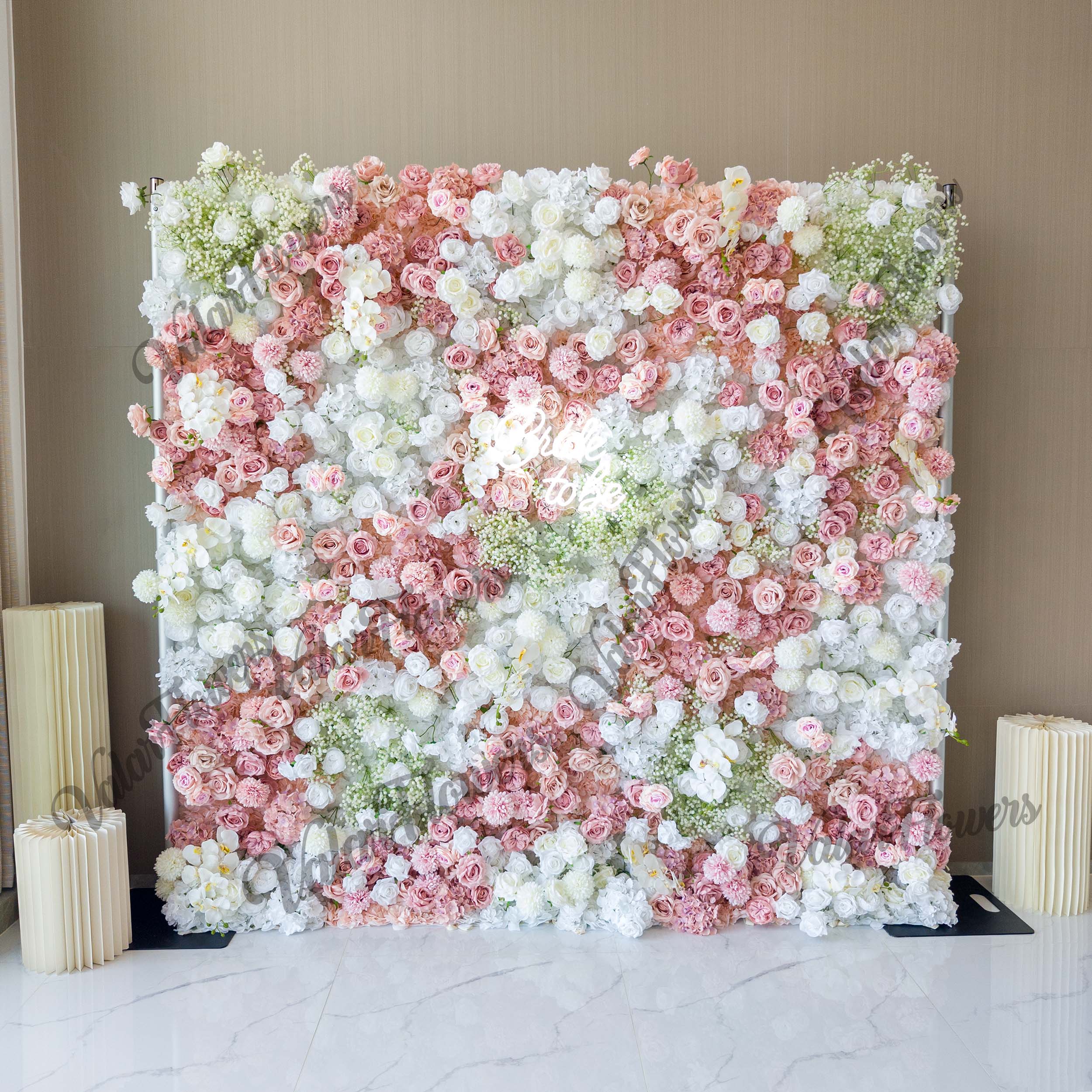 Romantic Floral Backdrop - Blush Nude and White Artificial Flower Wall for Weddings. Events. and Special Occasions-VF-418