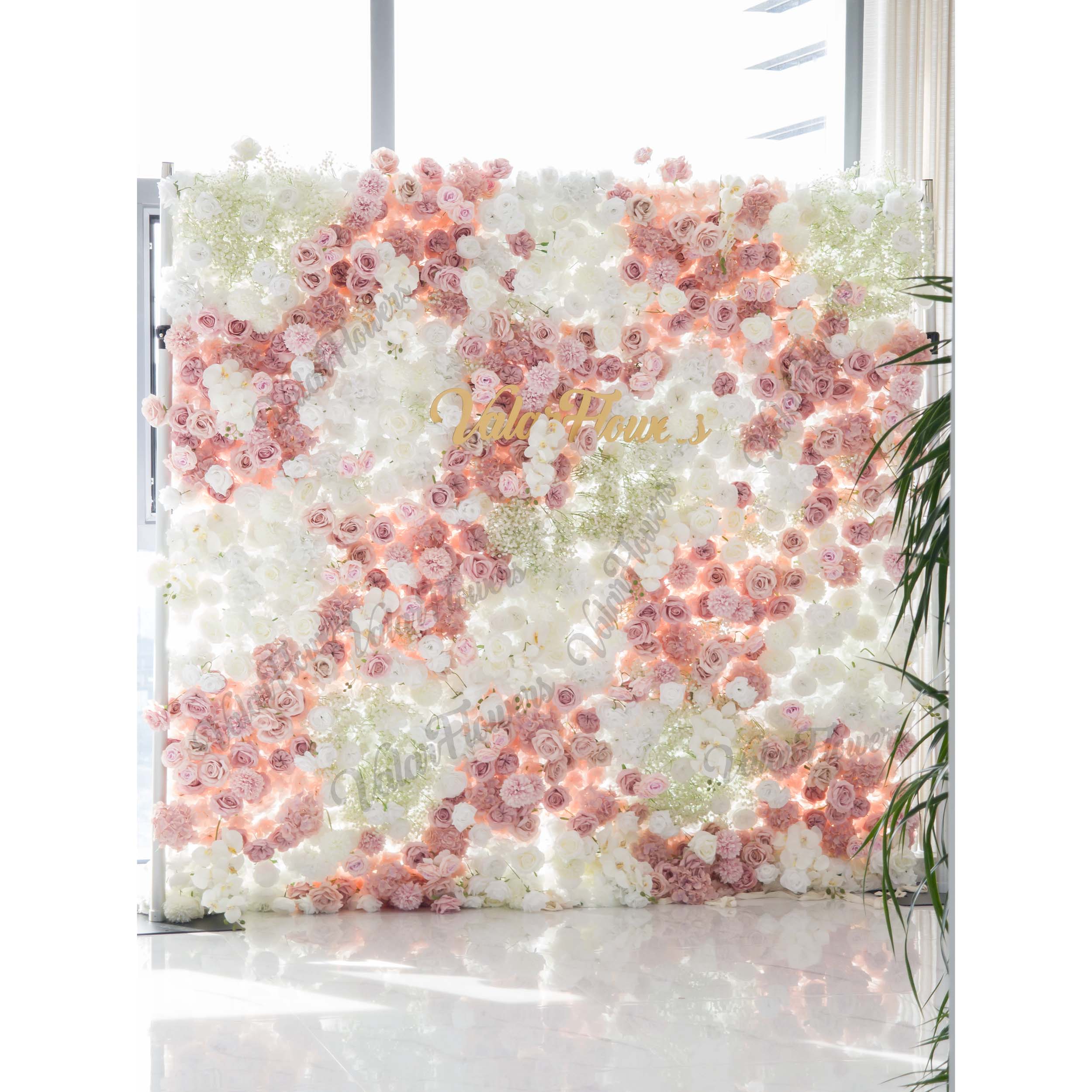 Romantic Floral Backdrop - Blush Nude and White Artificial Flower Wall for Weddings. Events. and Special Occasions-VF-418
