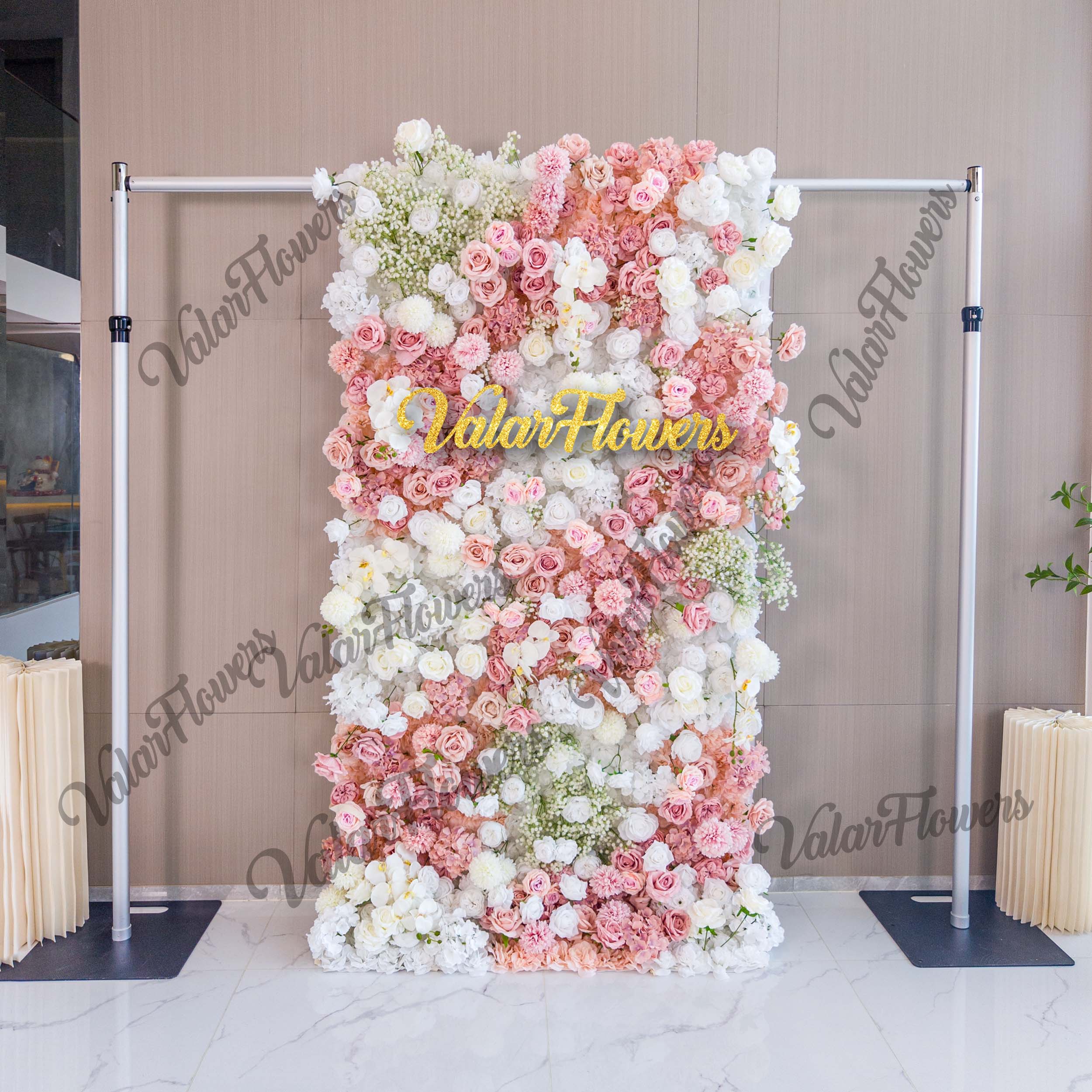 Romantic Floral Backdrop - Blush Nude and White Artificial Flower Wall for Weddings. Events. and Special Occasions-VF-418
