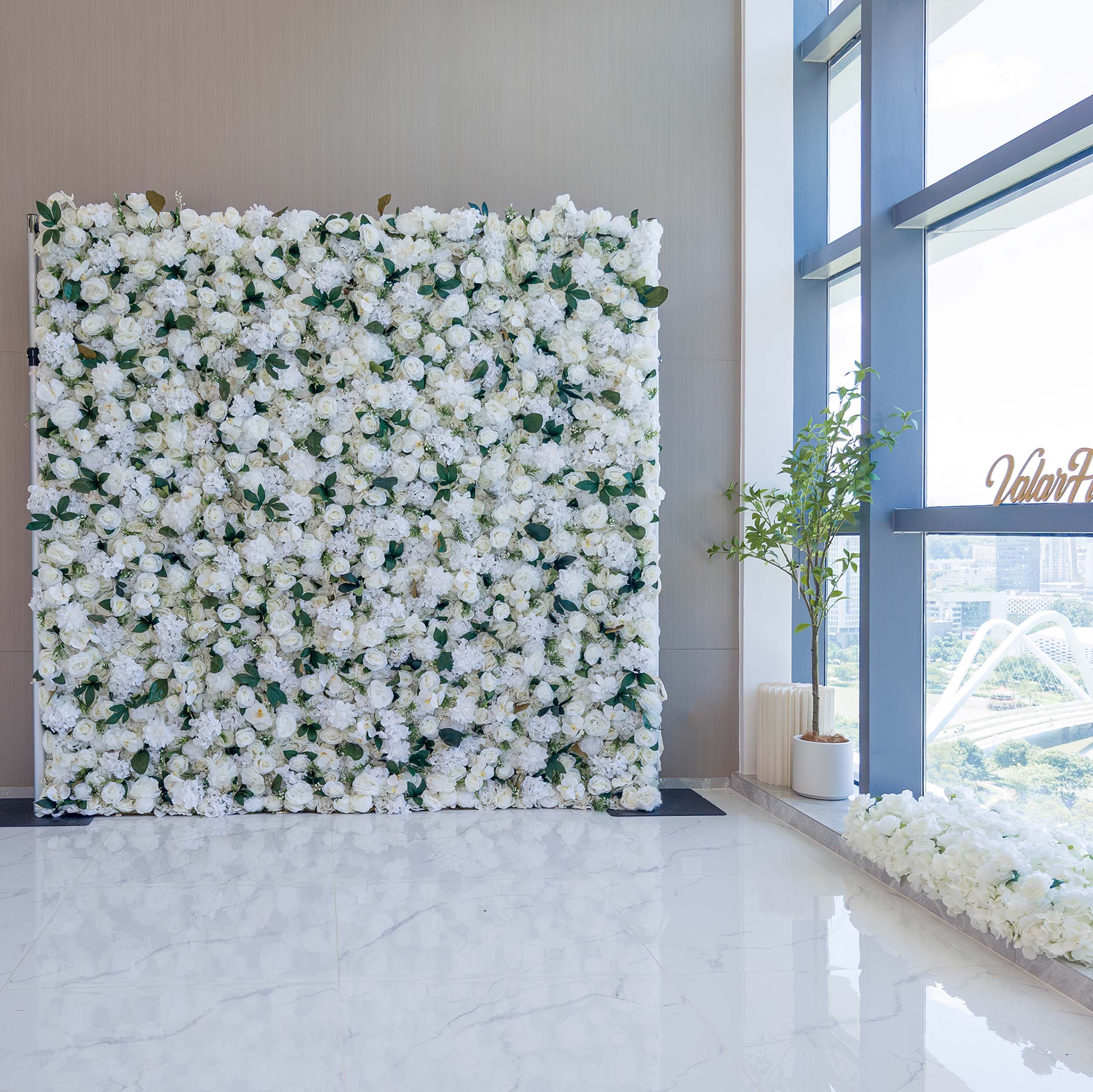 ValarFlowers White Green Blue Artificial Flower Wall Backdrop for Wedding & Event Decor VF-309