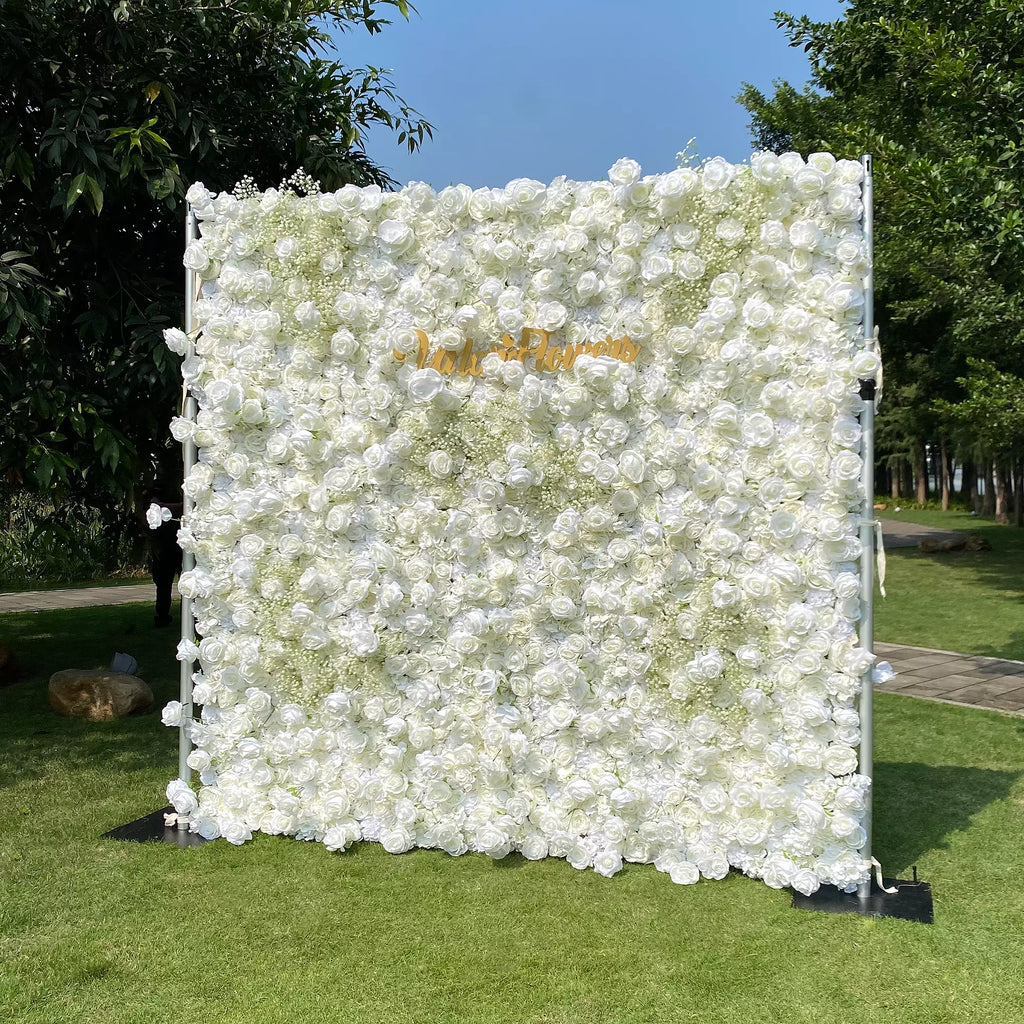 Elegant White & Green Flower Wall Backdrop - Wall - Bridal - Wedding Venues VF-340-2