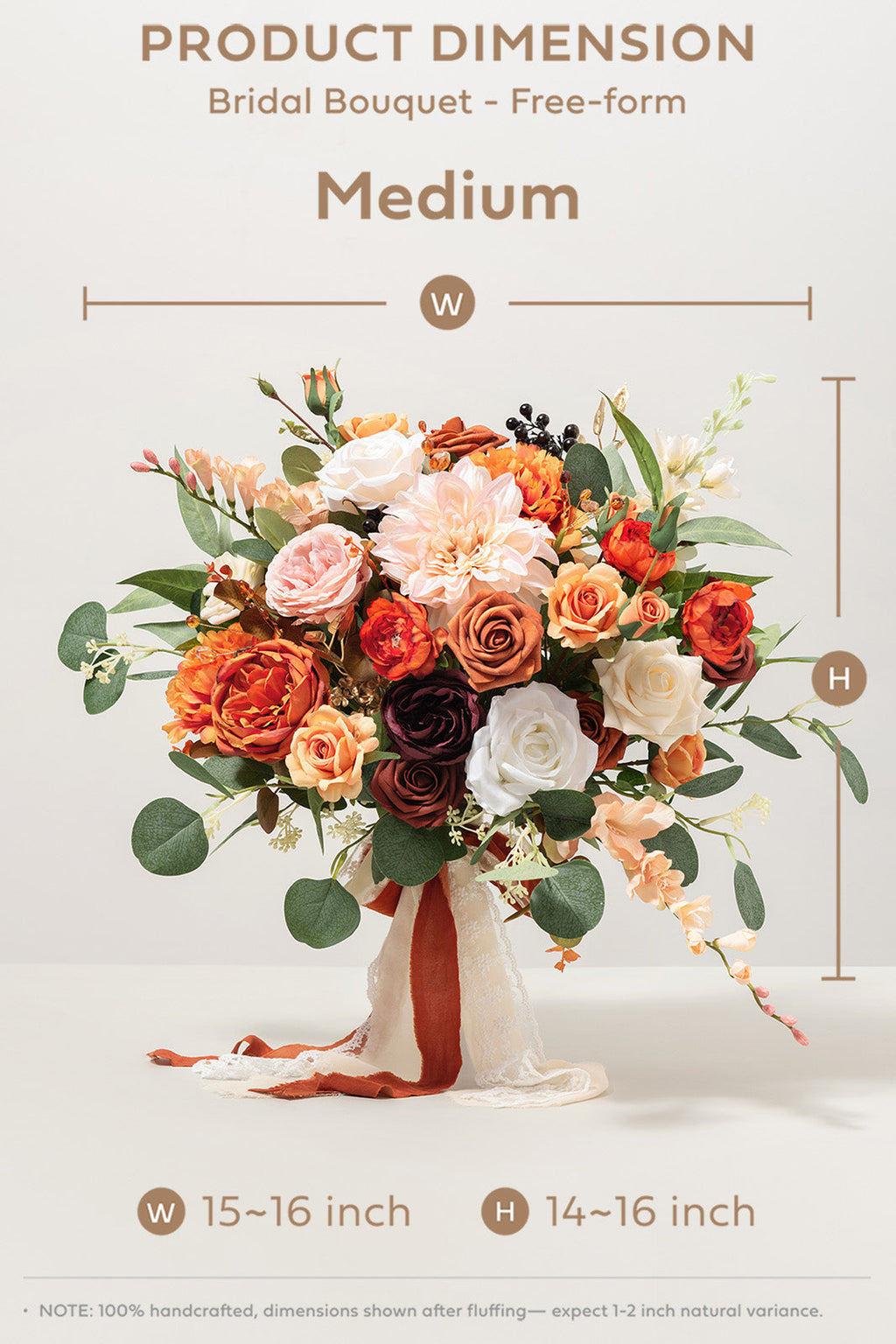 Medium Free-Form Bridal Bouquet in Sunset Terracotta