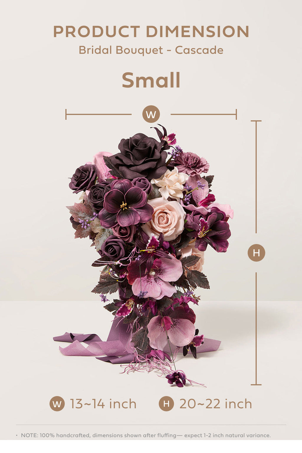 Small Cascade Bridal Bouquet in Plum Velvet Wedding
