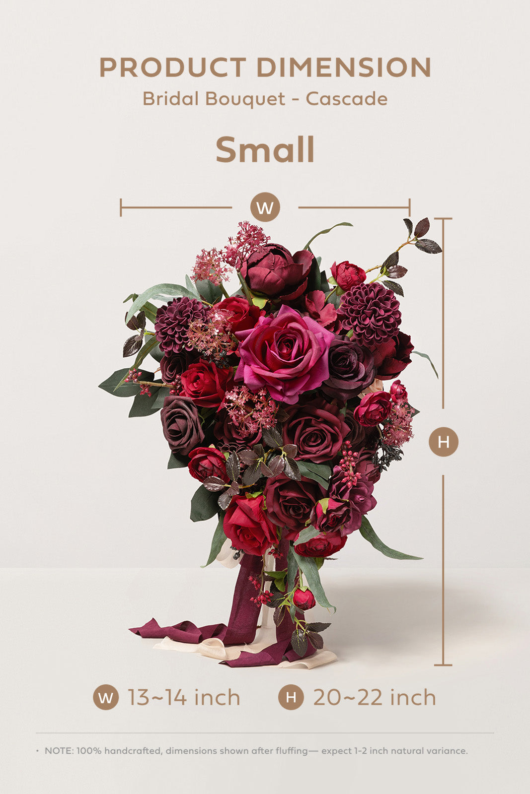 Small Cascade Bridal Bouquet in Bordeaux Red & Wine