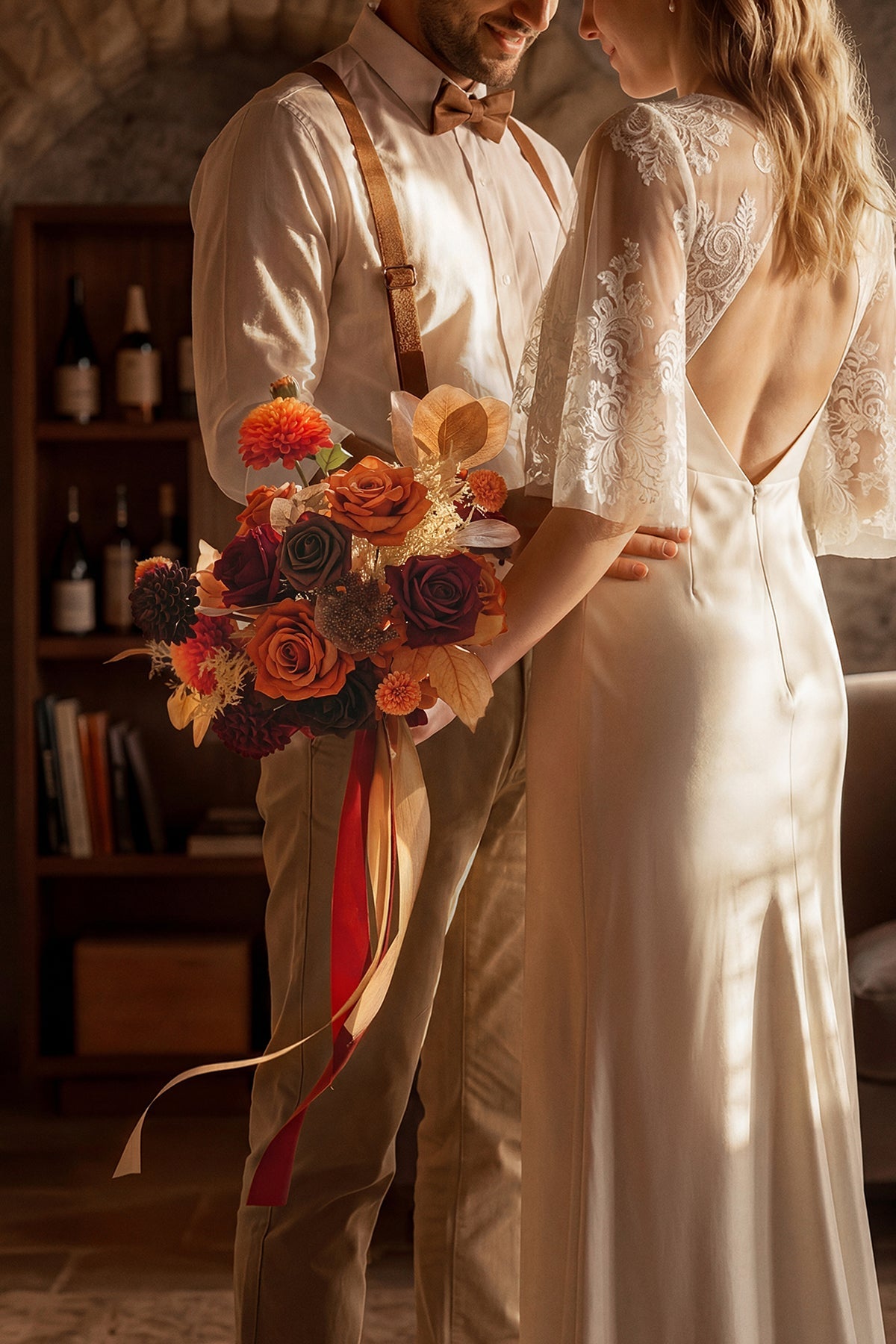 Small Free-Form Bridal Bouquet in Burgundy & Burnt Orange