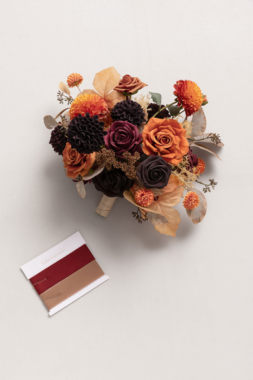 Small Free-Form Bridal Bouquet in Burgundy & Burnt Orange