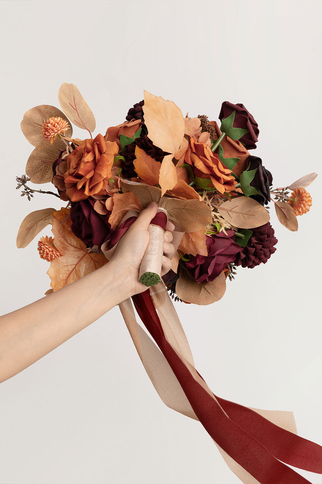 Small Free-Form Bridal Bouquet in Burgundy & Burnt Orange