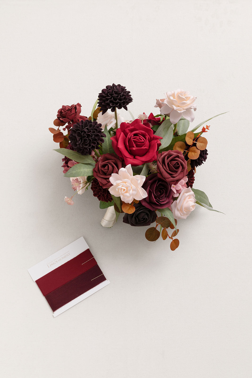 Small Free-Form Bridal Bouquet in Burgundy & Powder Pink