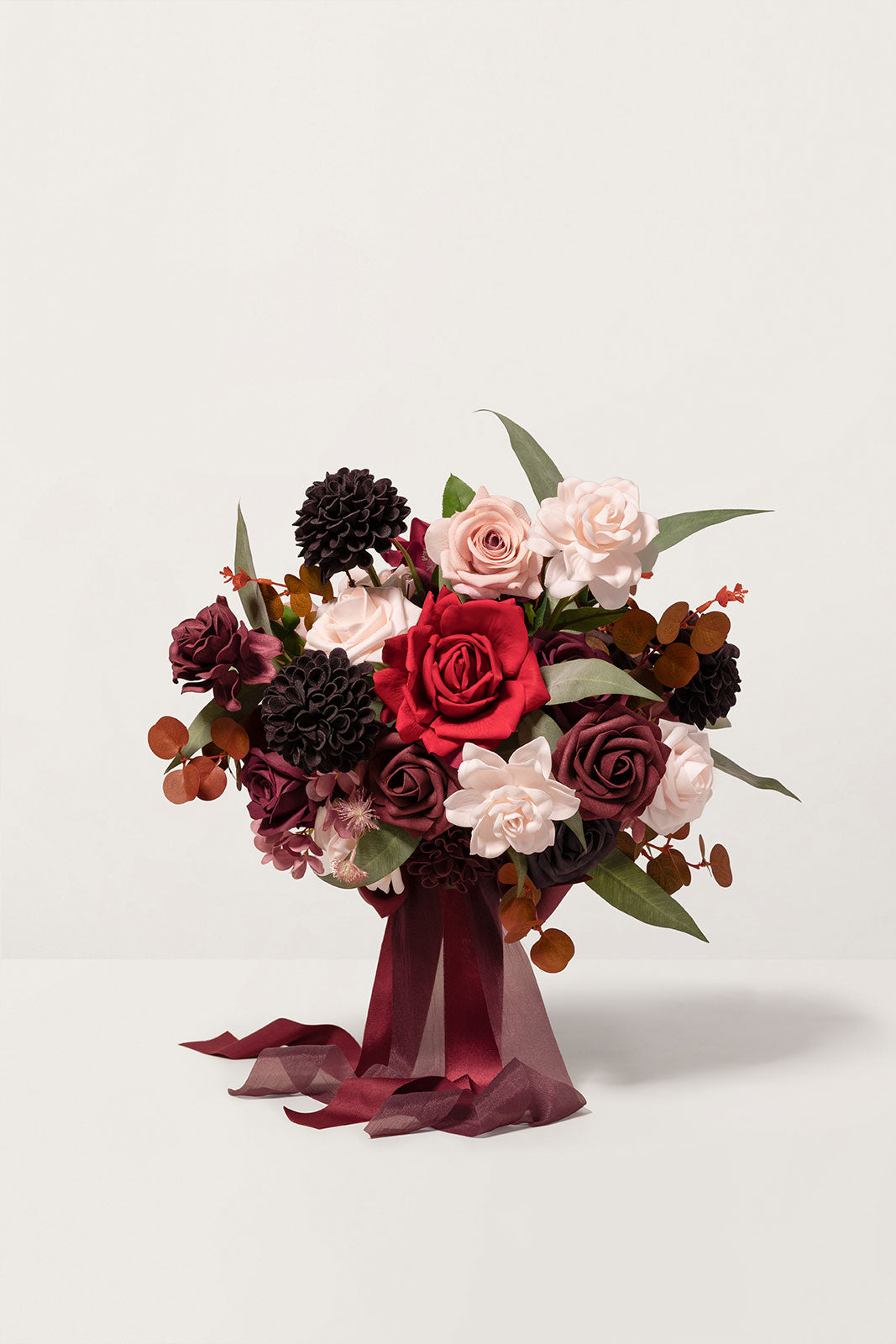 Small Free-Form Bridal Bouquet in Burgundy & Powder Pink